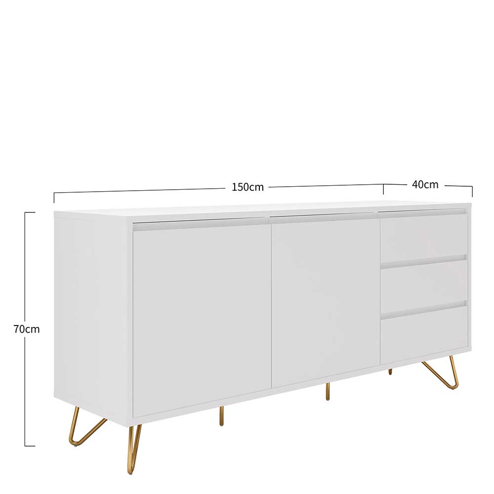 Weißes Sideboard 150cm mit Haarnadel Beinen - Donny