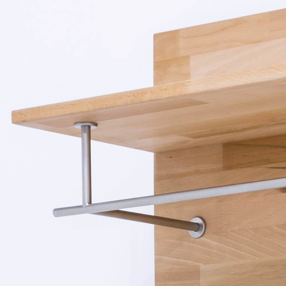 Garderobenablage aus Kernbuche Massivholz mit Kleiderstange aus Metall – Levandro