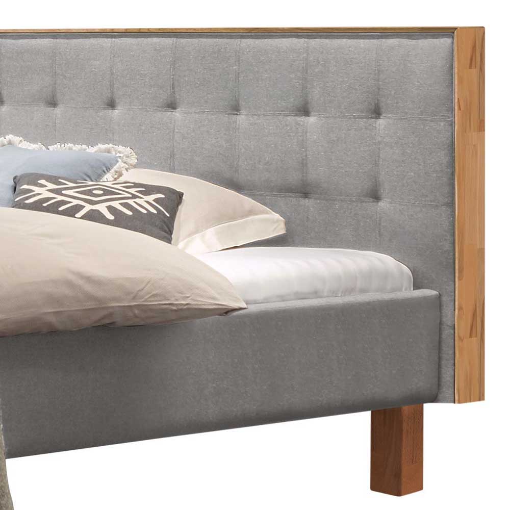 Graues Polsterbett in 140x200 mit Kernbuche - Jilatov