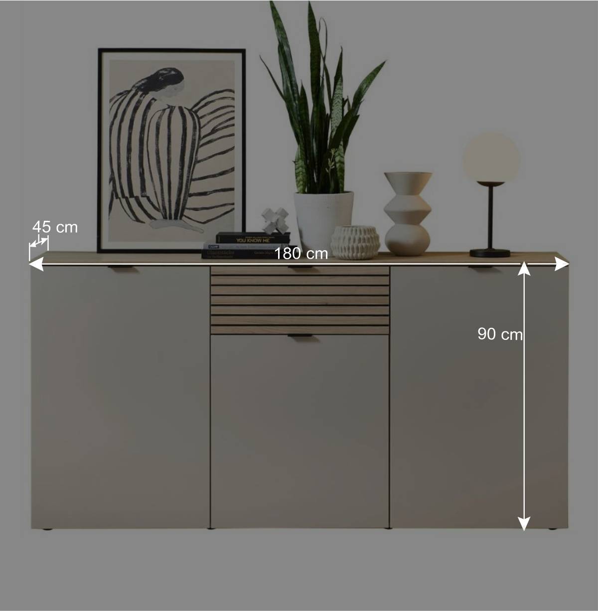 Sideboard in Hellgrau und Eiche Hell - Rovigo