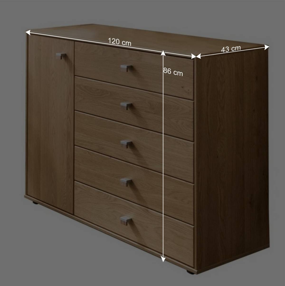120cm Kombi Kommode aus Eiche Massivholz - Emdsiva