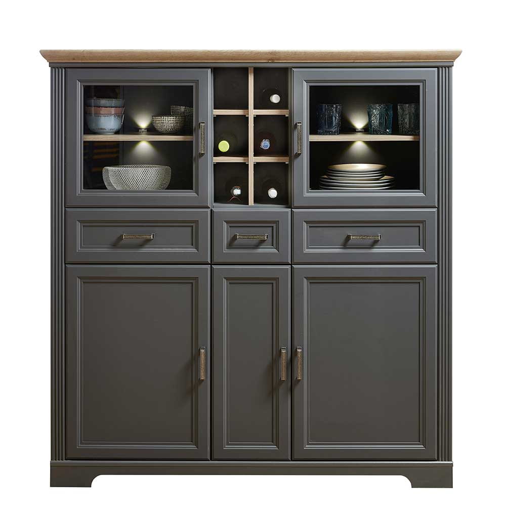 143x150x42 Landhaus Highboard mit Flaschen Regal - Thumbs