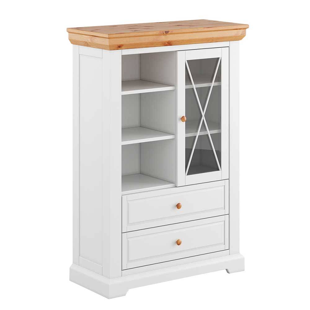 Landhaus Highboard in Weiß & Kiefer Natur - Saluts