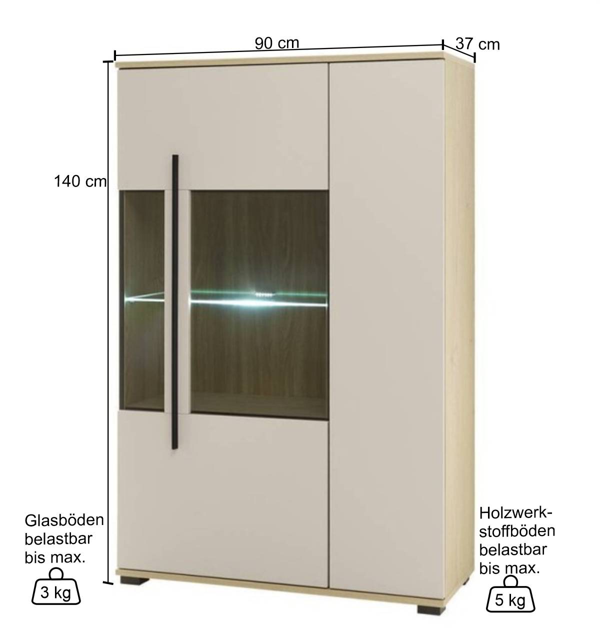 Highboard-Vitrine in Beigegrau - Raisa