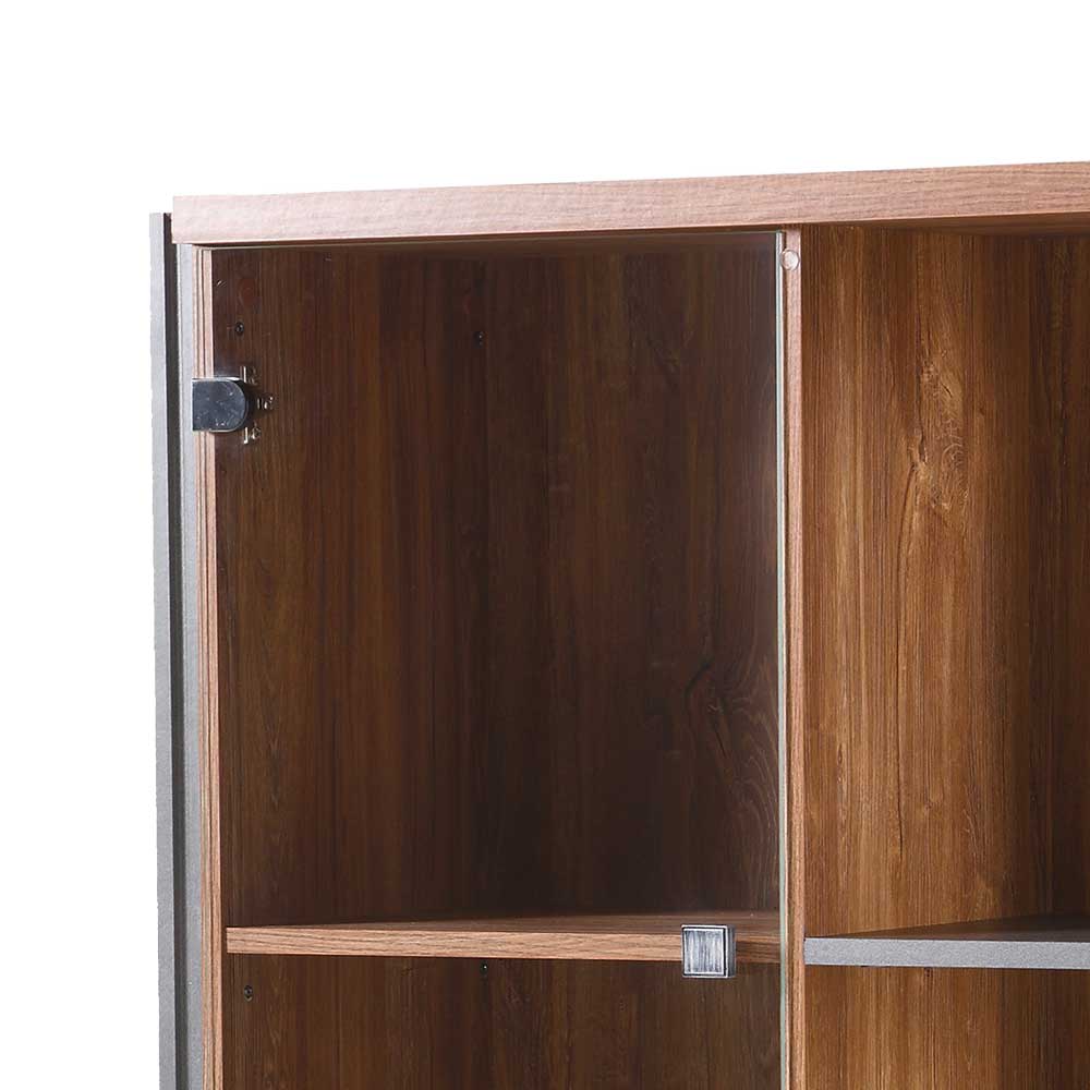 Vitrinentür aus Glas mit Scharnier und Eiche dunkel Dekor als Blickfang – Rompira