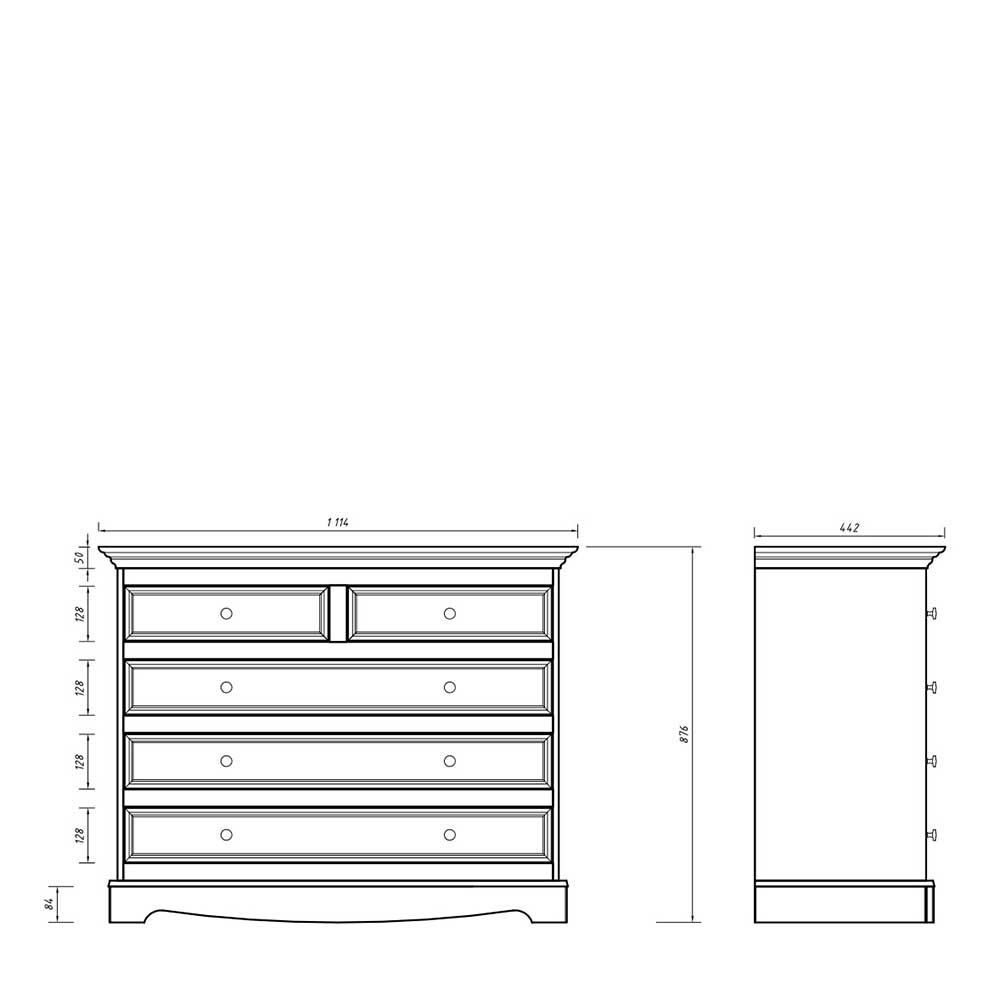 112x88x45 cm Landhaus Kommode in Grau & Eiche - Witenga
