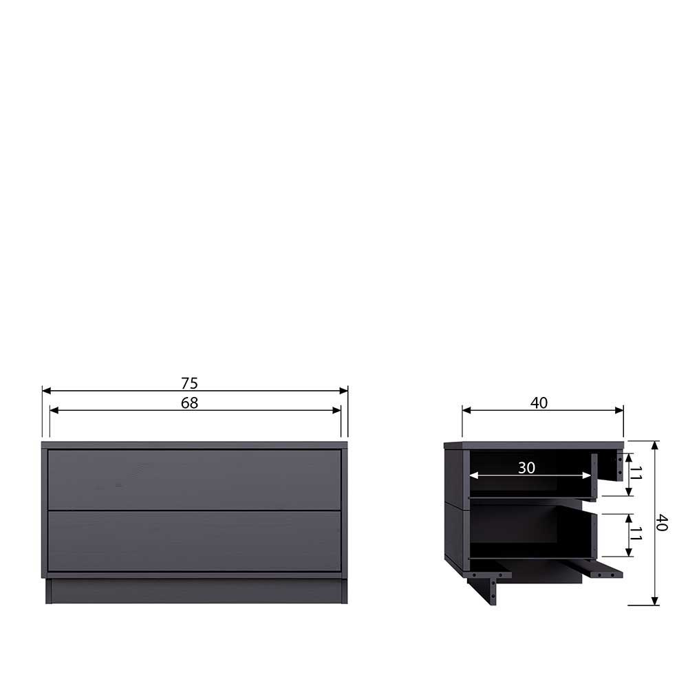 Schwarzes Lowboard mit zwei Schubladen - Niwidus
