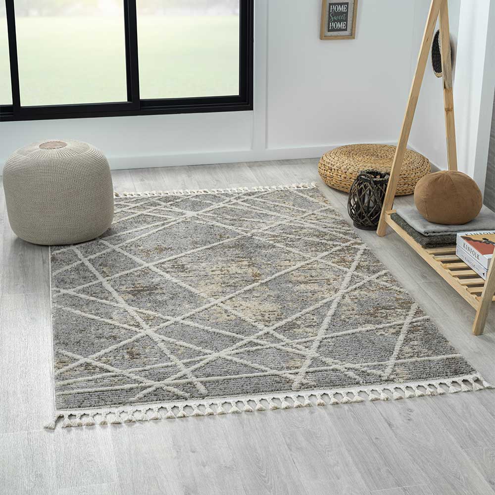 Teppich mit Fransen in Beige & Grau - Fulivia