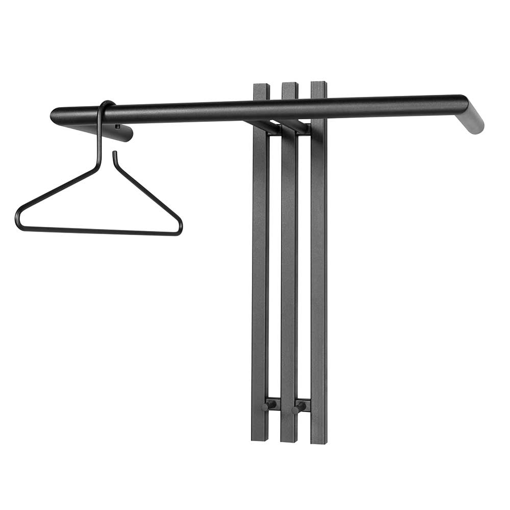 Schwarze T-Design Wandgarderobe aus Stahl mit Kleiderbügel für den Eingangsbereich – Brittania