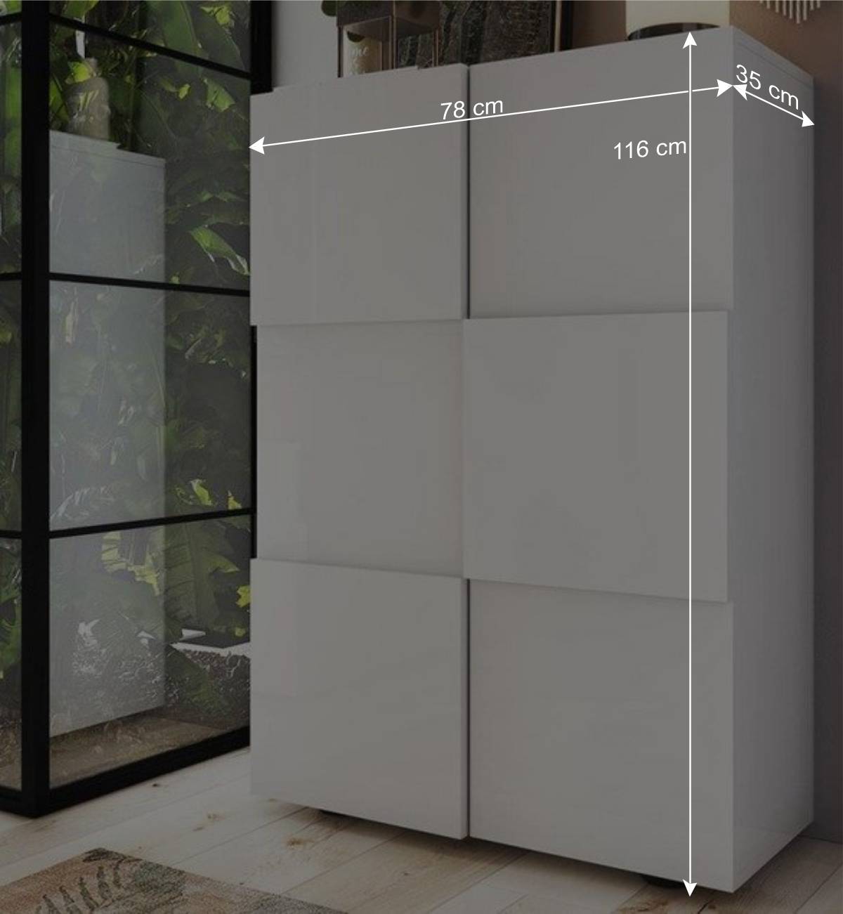 78x116x35 Design Schuhschrank in Weiß - Castalla