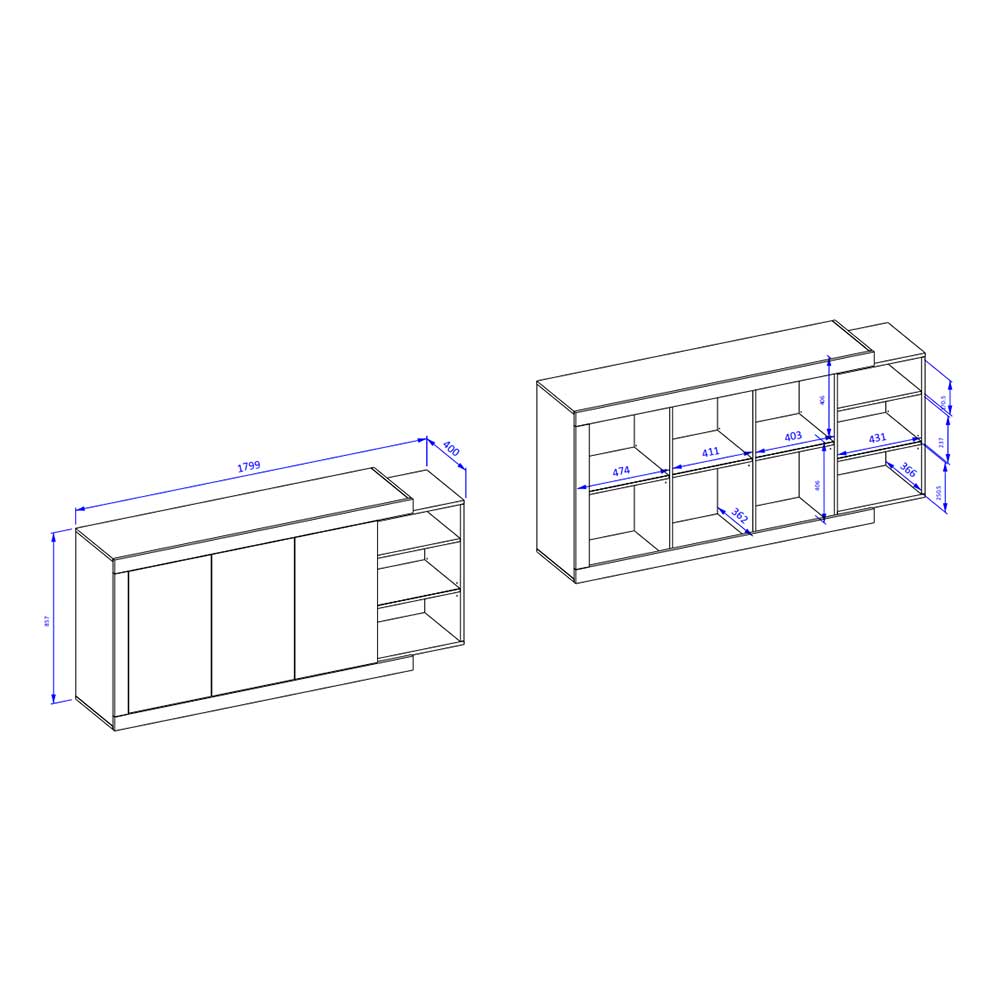 Sideboard mit drei Türen & drei Fächern - Milvara