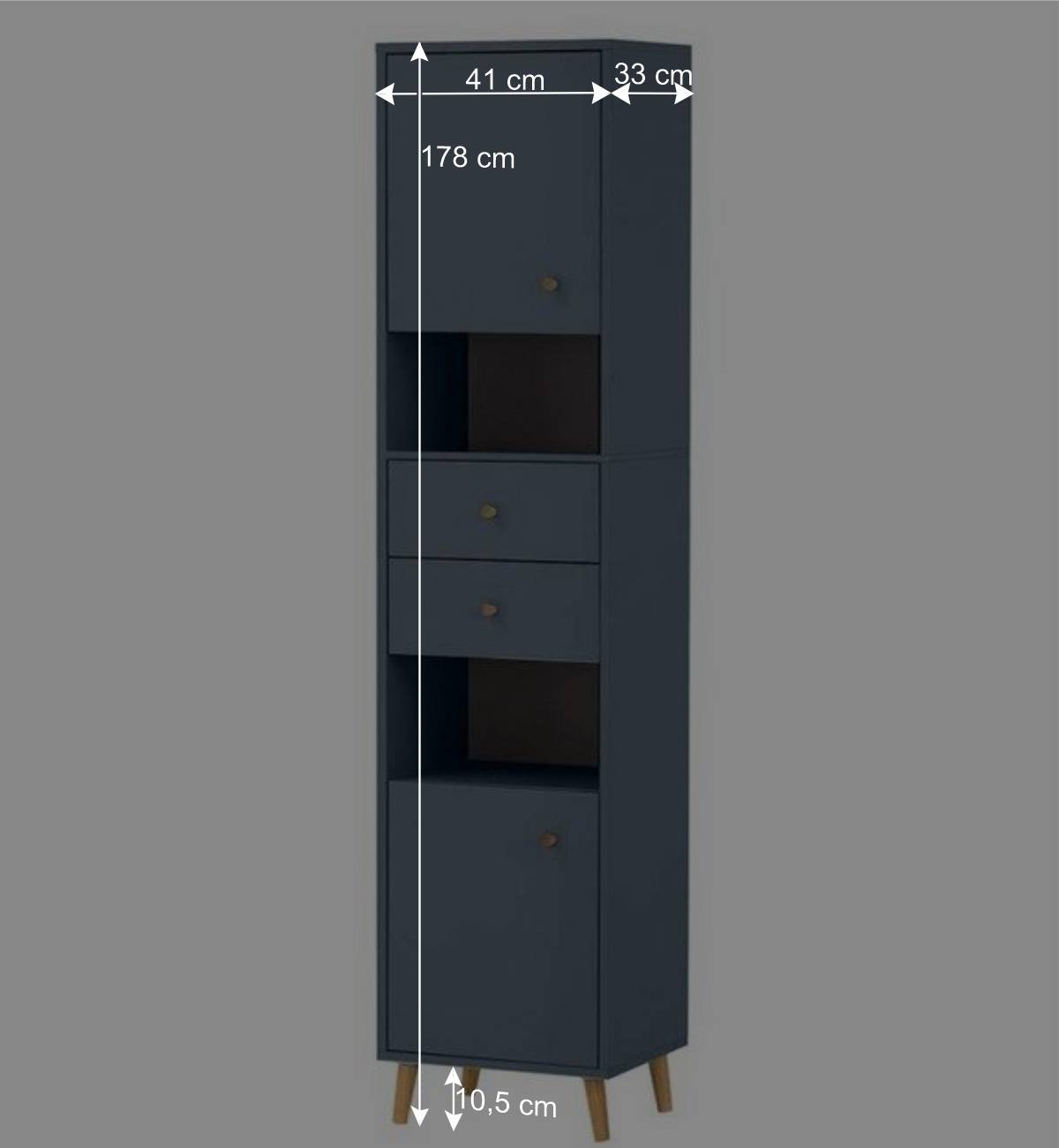 Badezimmer Hochschrank in Petrol Blau & Eiche - Matrera