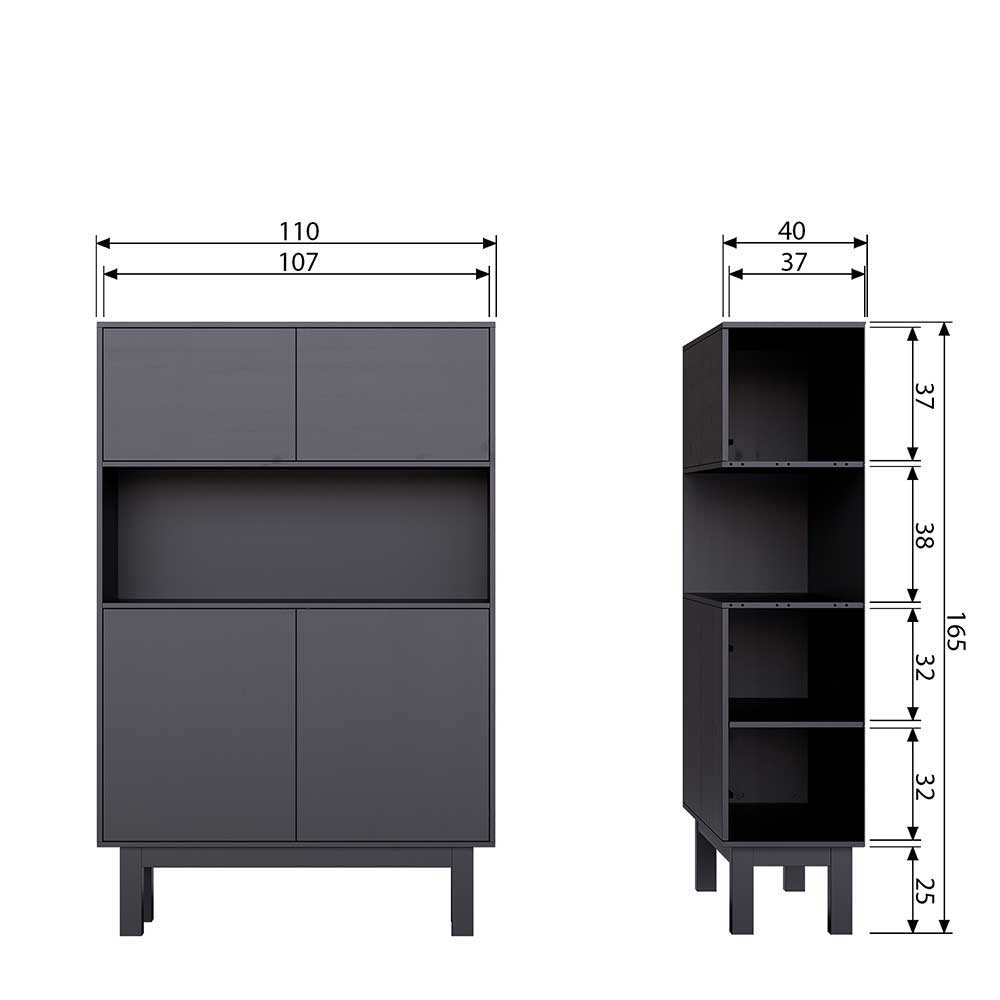 110x170x40 Schrank in Schwarz aus Holz teilmassiv - Niwidus