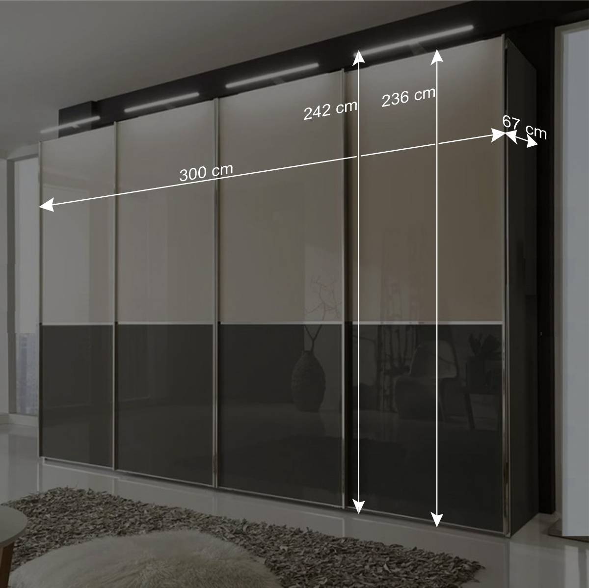 Schwebetüren Schlafzimmerschrank 300 cm breit - Tinaron