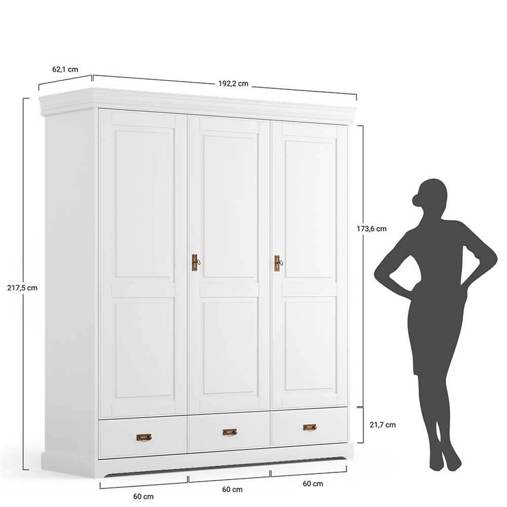 3-türiger Holz-Schlafzimmerschrank in Weiß - Presto
