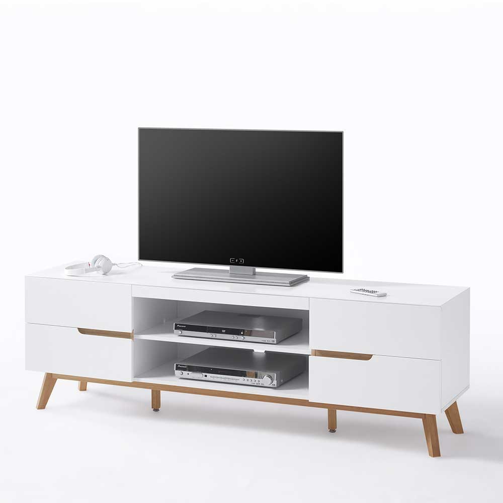 Retro Lowboard für Fernseher Valezianos in Weiß