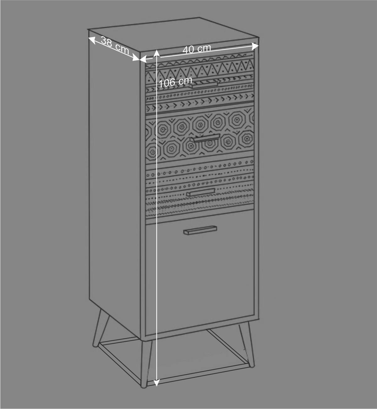 40x106x38 cm Design Hochkommode mit drei Schubladen - Drondo