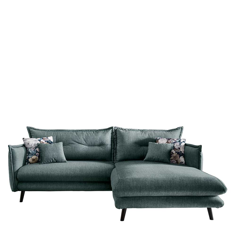 Modernes Ecksofa in Petrol Blau mit schwarzem Gestell und bequemer Chaiselongue – Elyett