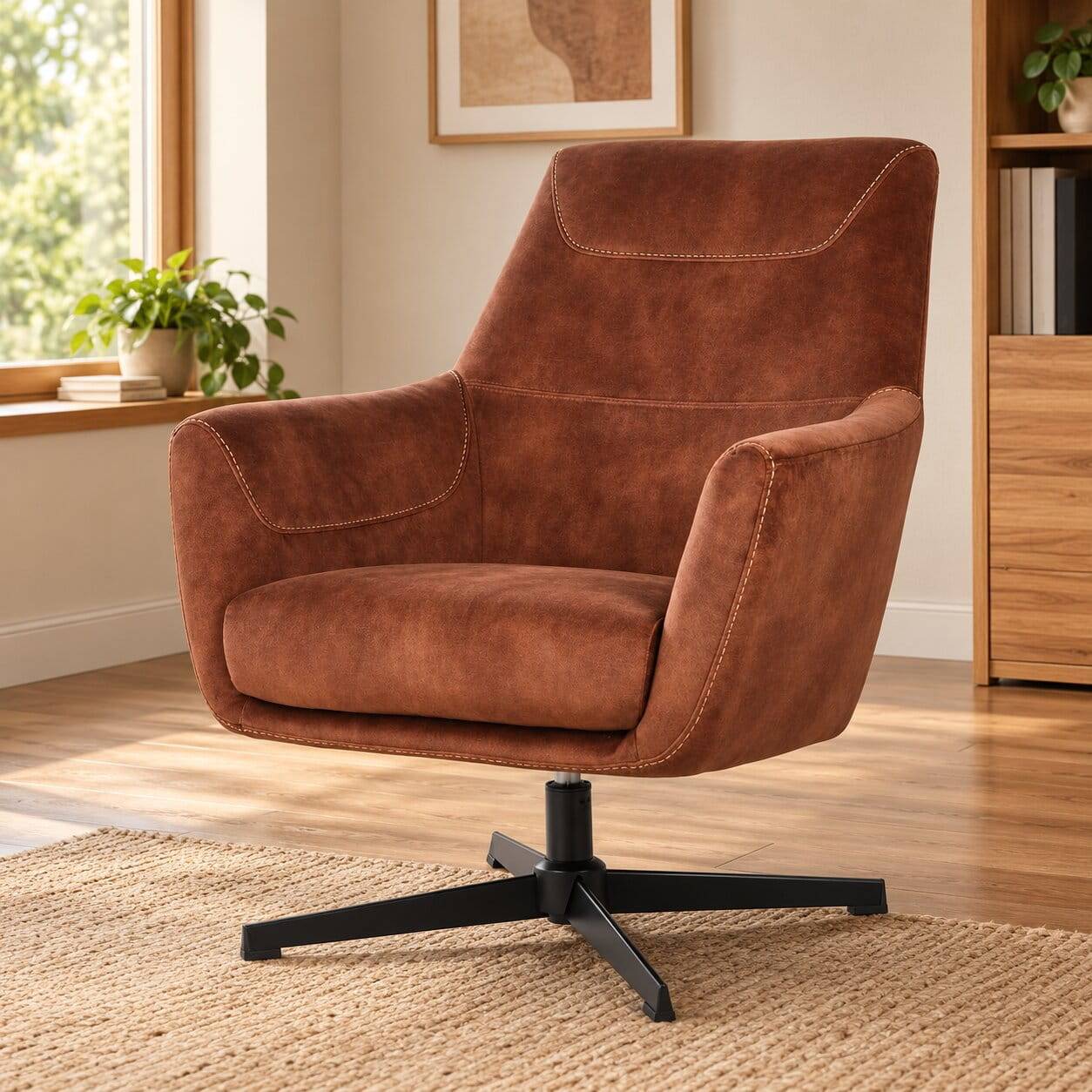 Velours TV Sessel in Rost Braun - Vuluza