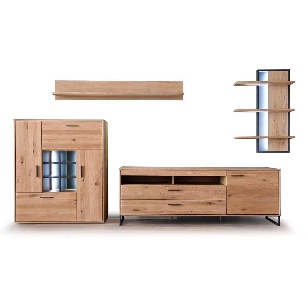 Designer Wohnwand aus Eiche - Assela (vierteilig)