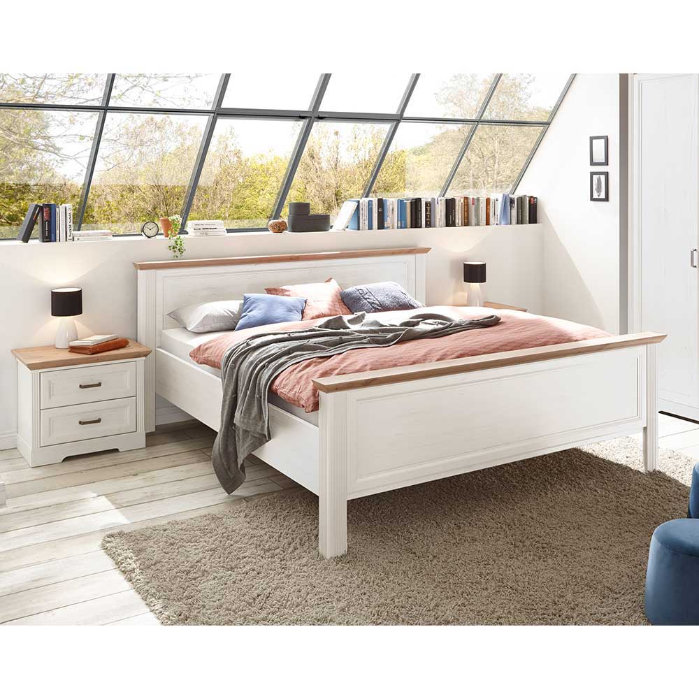 Fünfteiliges weißes Landhaus Schlafzimmer Set mit Bett, zwei Nachttischen und Kleiderschrank – Maggio