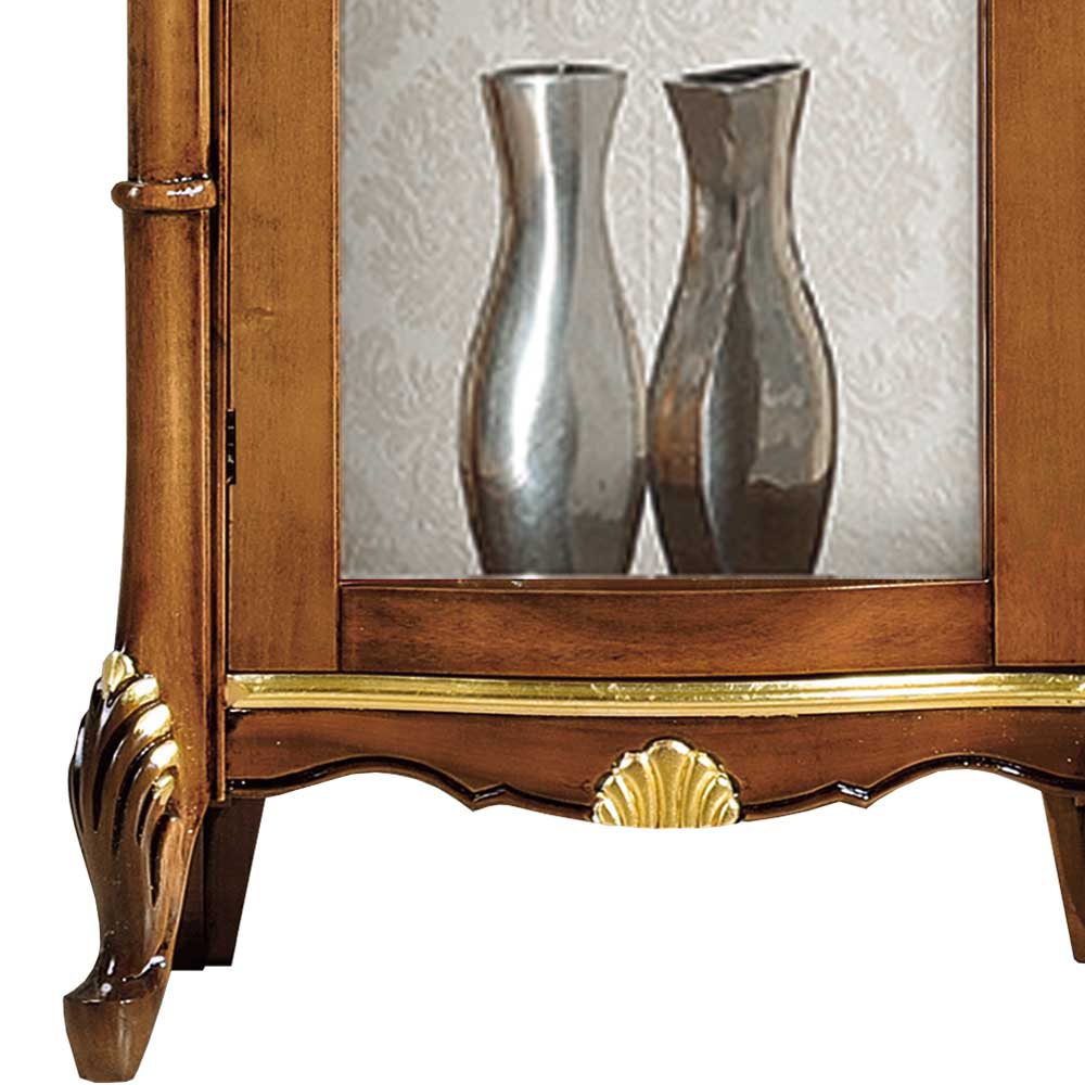 Italienischer Vitrinenschrank in Nussbaum & Gold - Carlenna