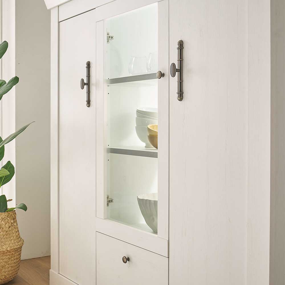 Highboard Vitrine in weißer Holzoptik Pinie - Liancos