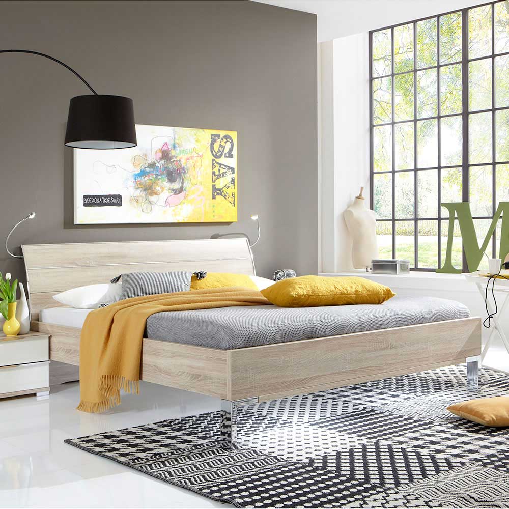 Bettgestell in Eiche Sägerau mit Kopfteil für modernes Schlafzimmer – Tara