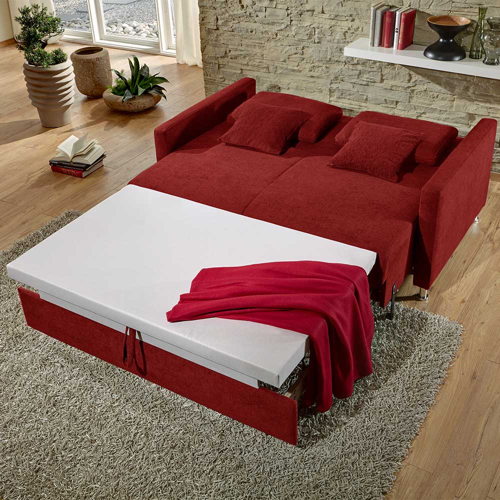 Klappcouch in Dunkelrot Webstoff - Lamaldavo