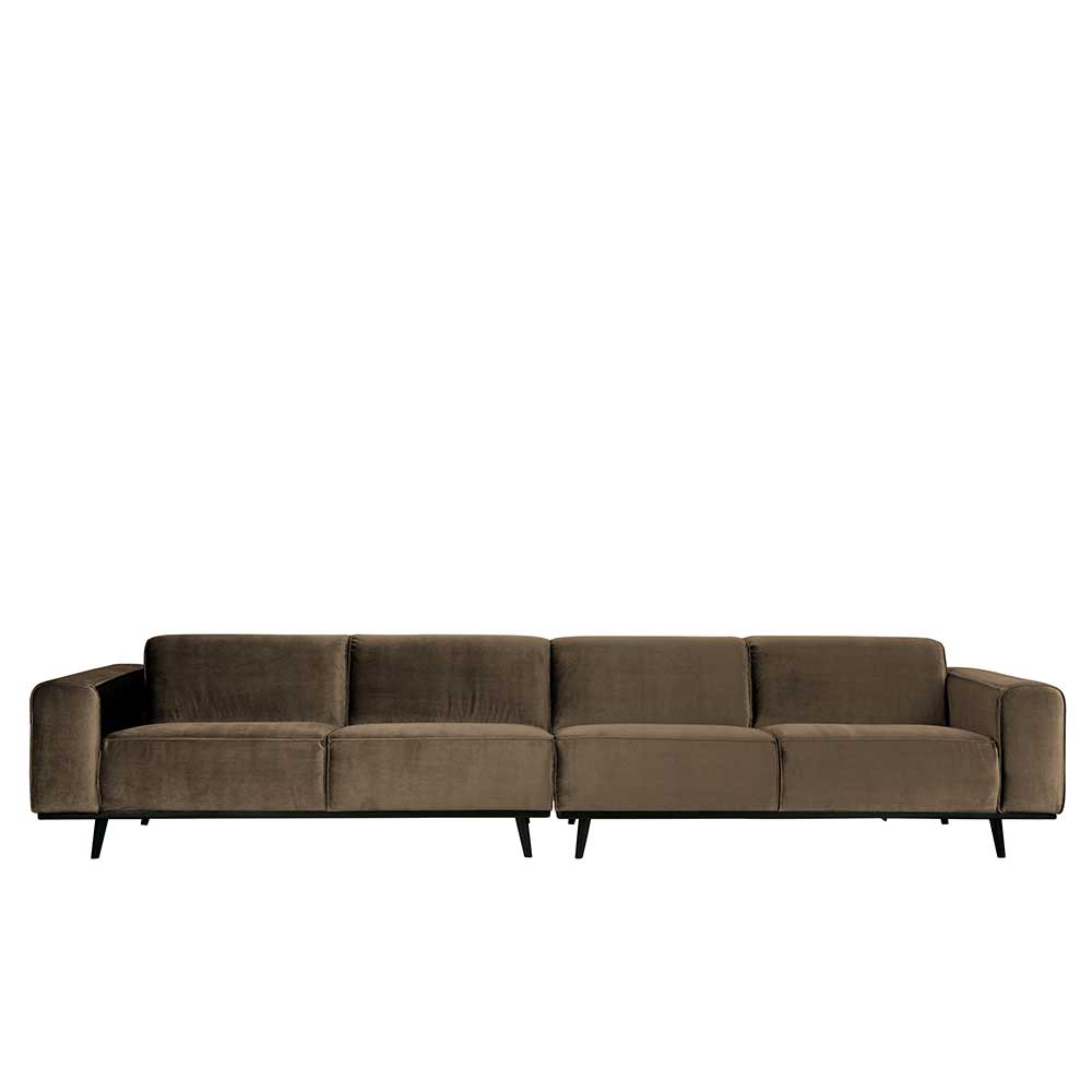 4-Sitzer Retro Couch in Taupe Samt - Valnut