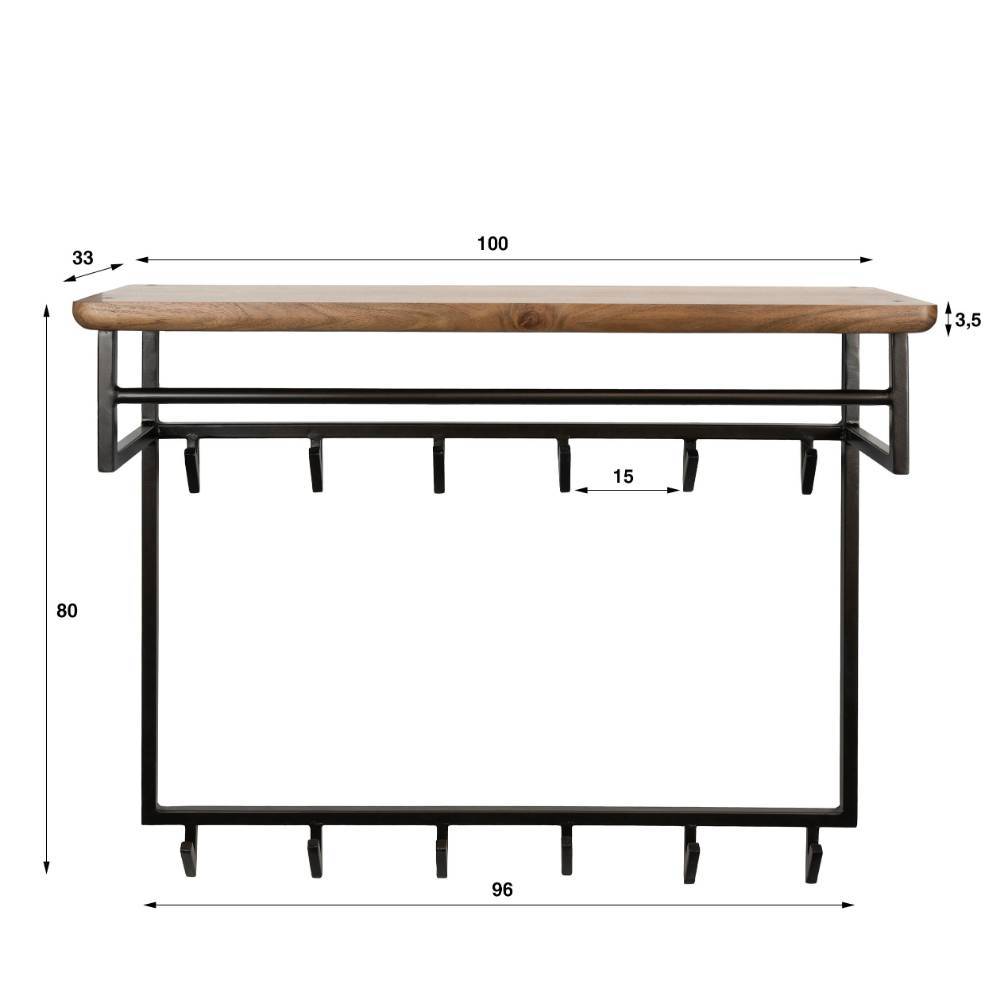 Industrial Wandgarderobe aus Akazie Massivholz - Lagonn