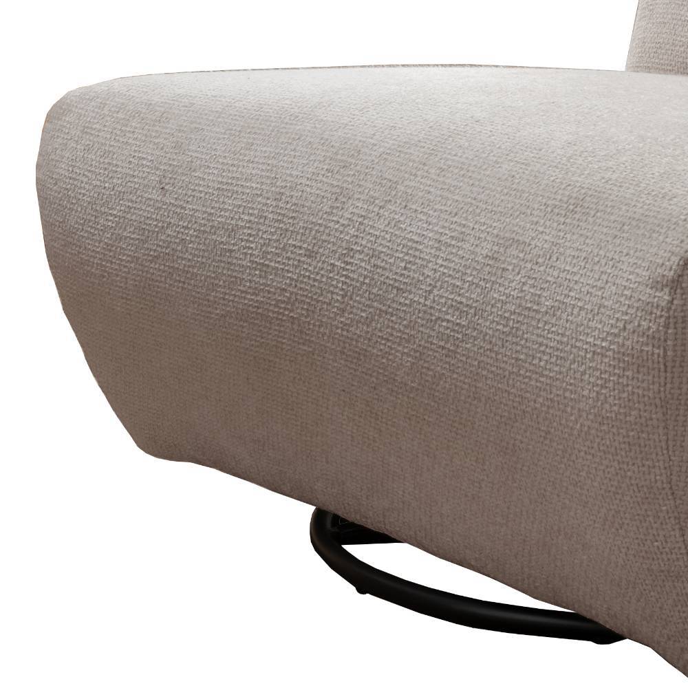 Loungesessel mit heller Stoffpolsterung und schwarzem drehbarem Untergestell – Bertylan
