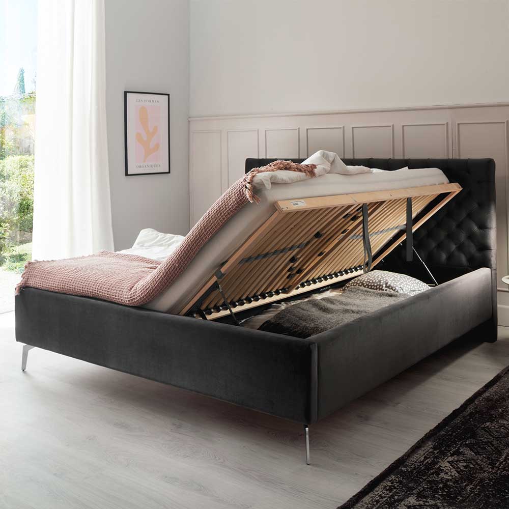 Samt Polsterbett mit Chesterfield Kopfteil - Badehma