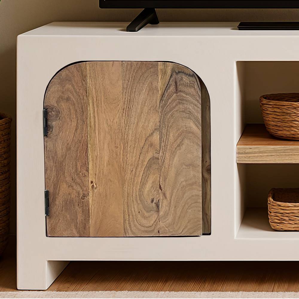 TV Lowboard in Naturweiß und Akazie - Usilvea