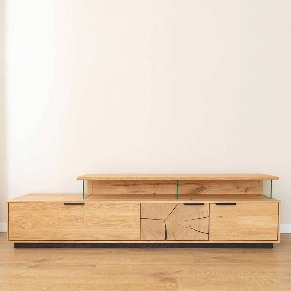 Eichenholz TV Board mit Hirnholz Applikation - Deruta