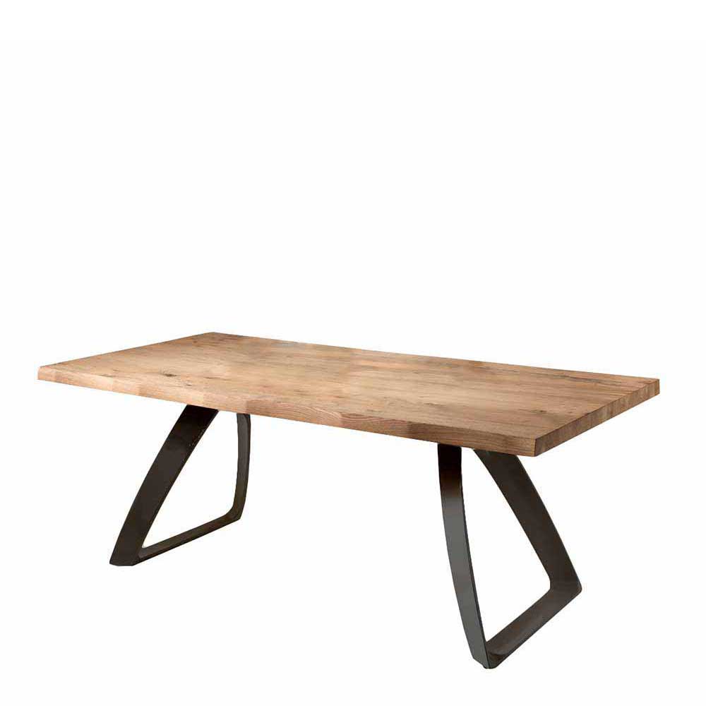 Design Esstisch mit Baumkante Eiche Julyta & Metall Schwarz