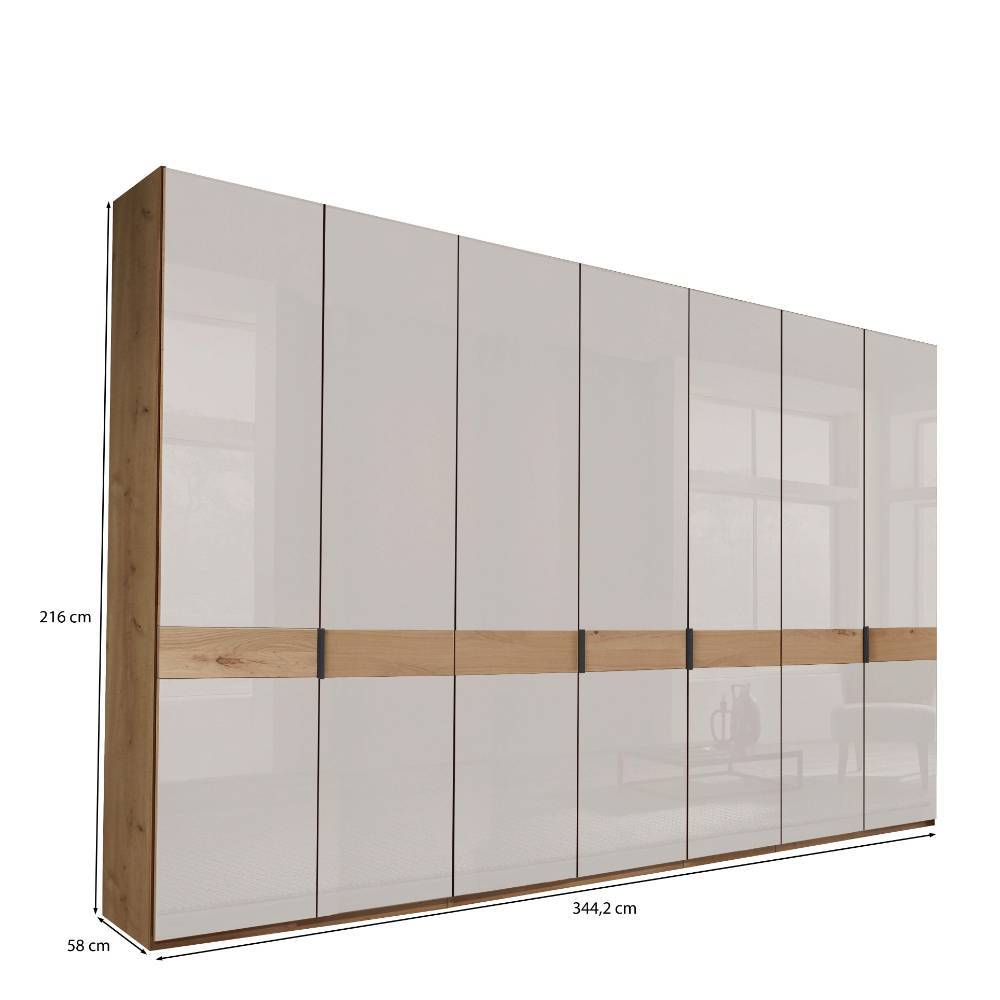 7-türiger Schlafzimmerschrank mit Glas in Weiß - Crucav
