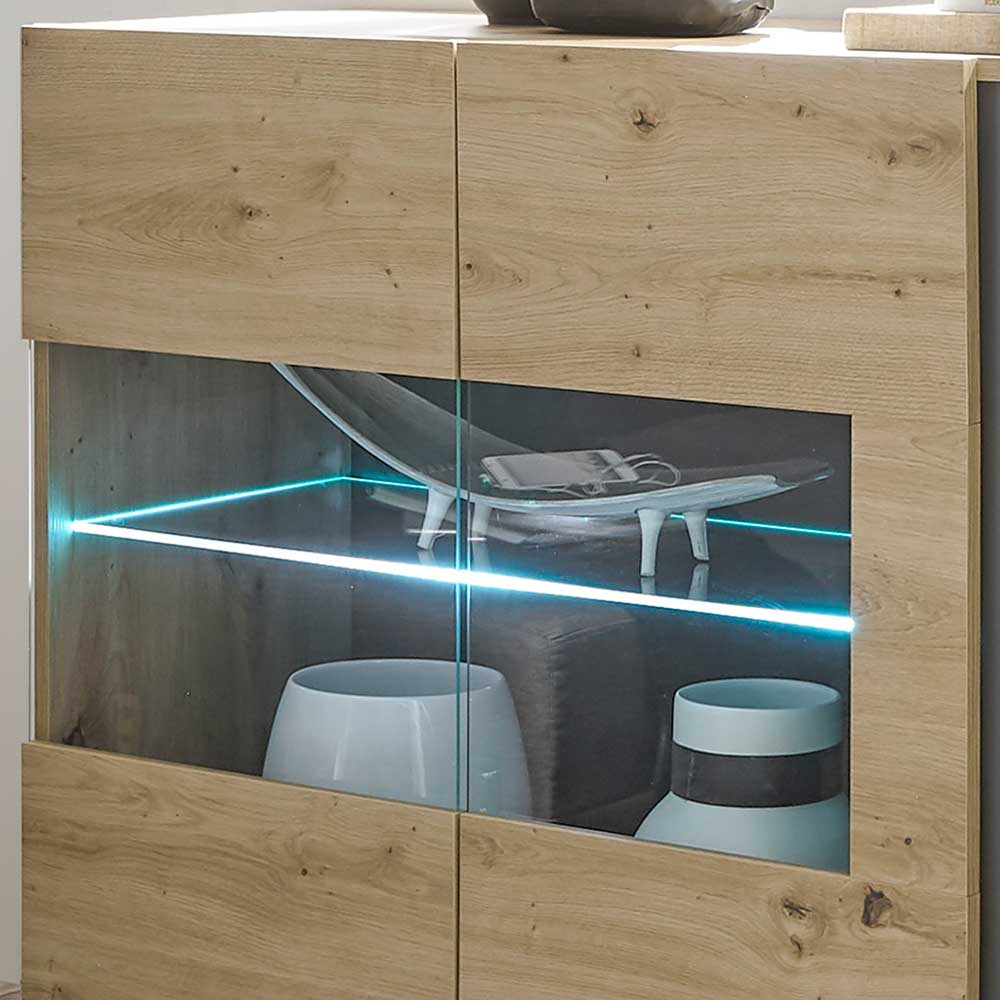138cm breite Kommode mit Glaseinsatz - Lairian