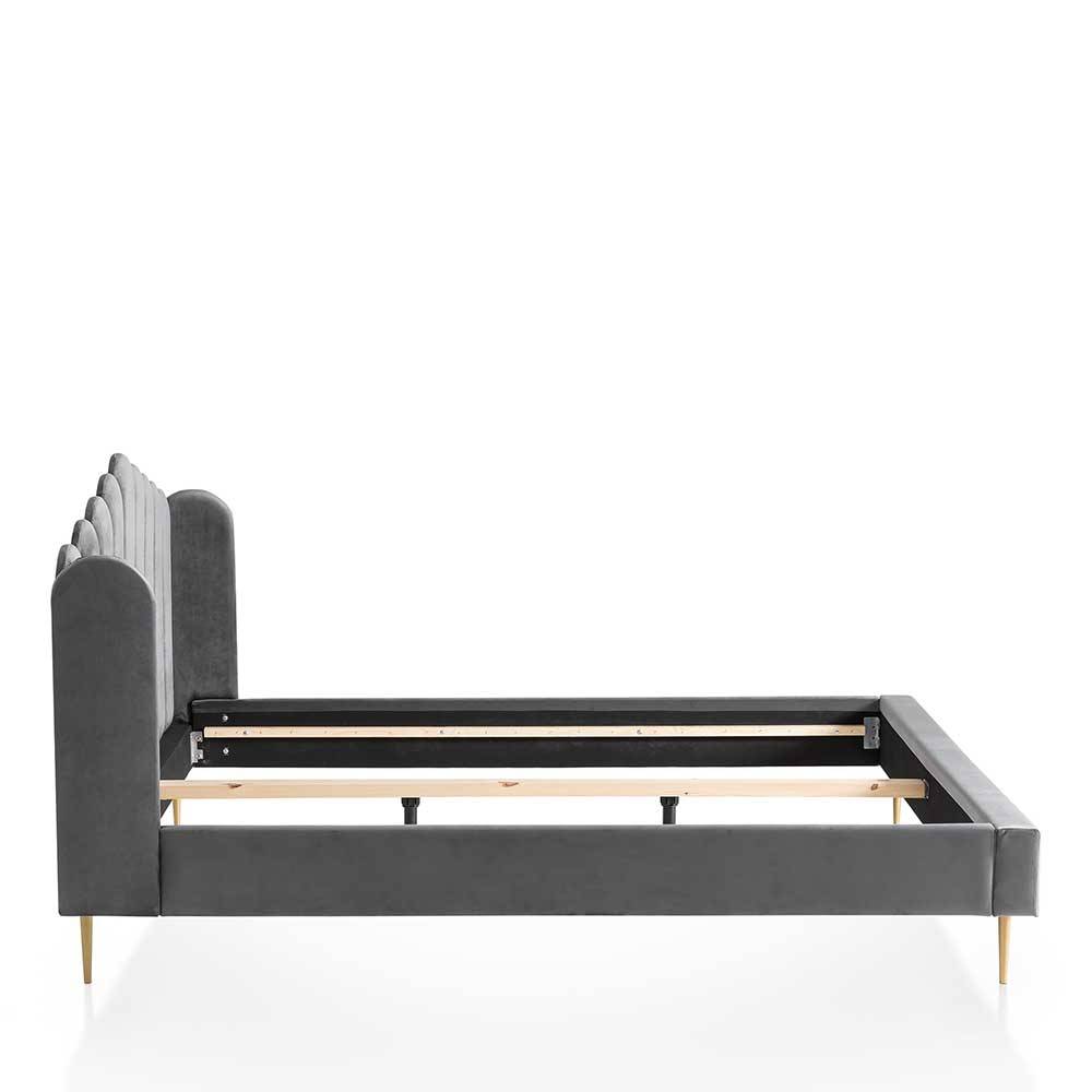 Graues Polsterbett mit Samt - Retro Design - Adara