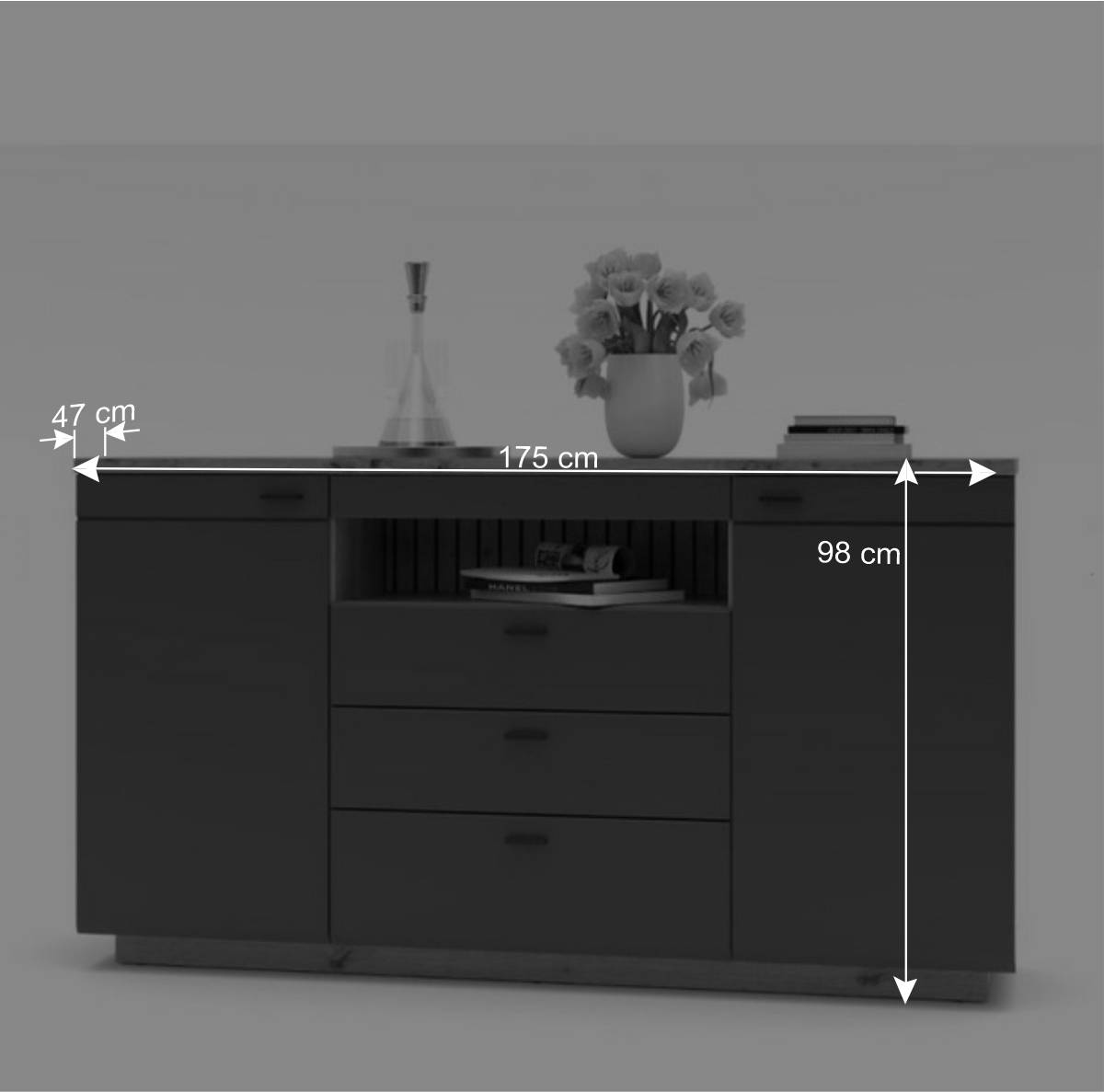 Sideboard in mattem Dunkelgrau - Azar