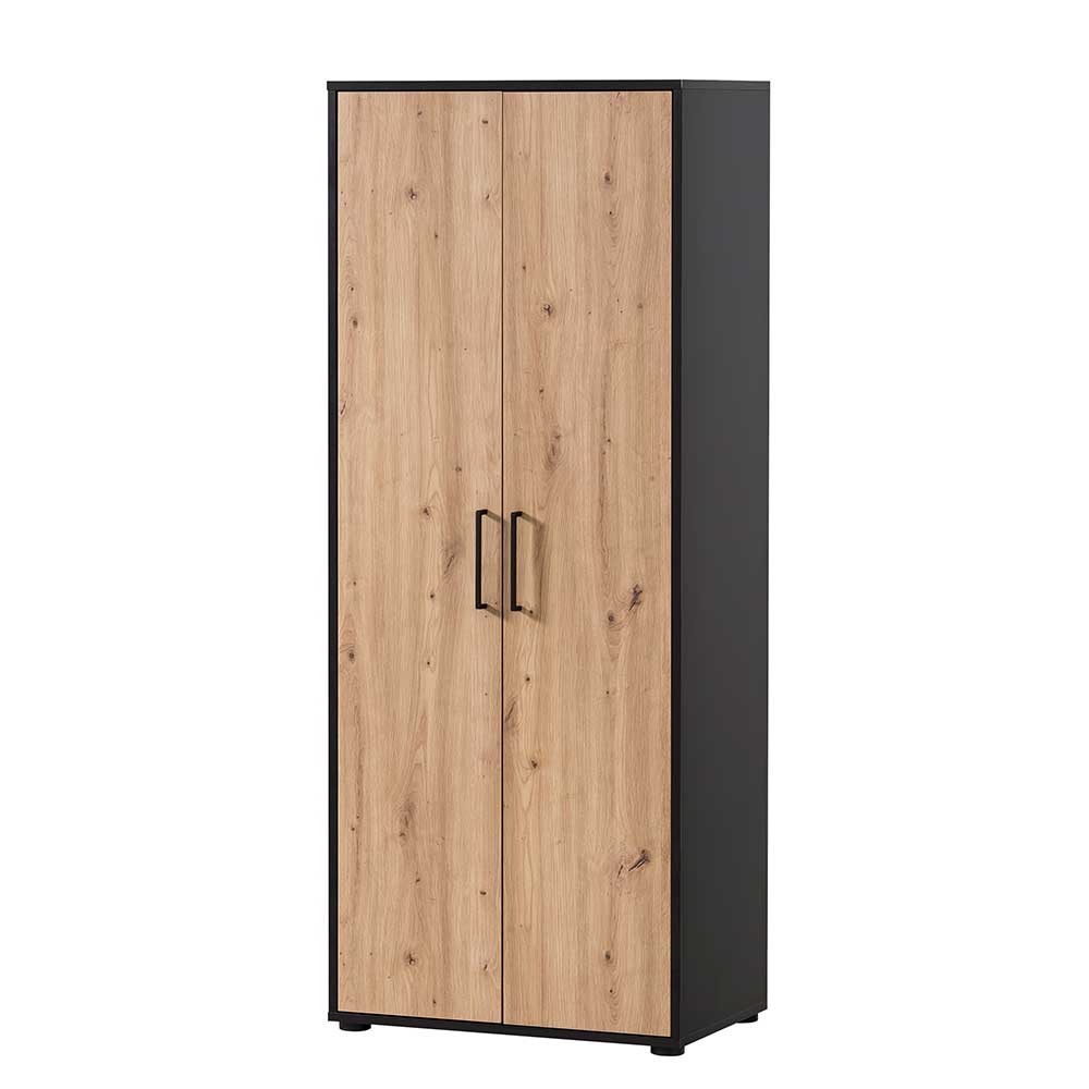 Geschlossener Aktenschrank in attraktiver Wildeiche-Optik und mattem Schwarz – Evasilica