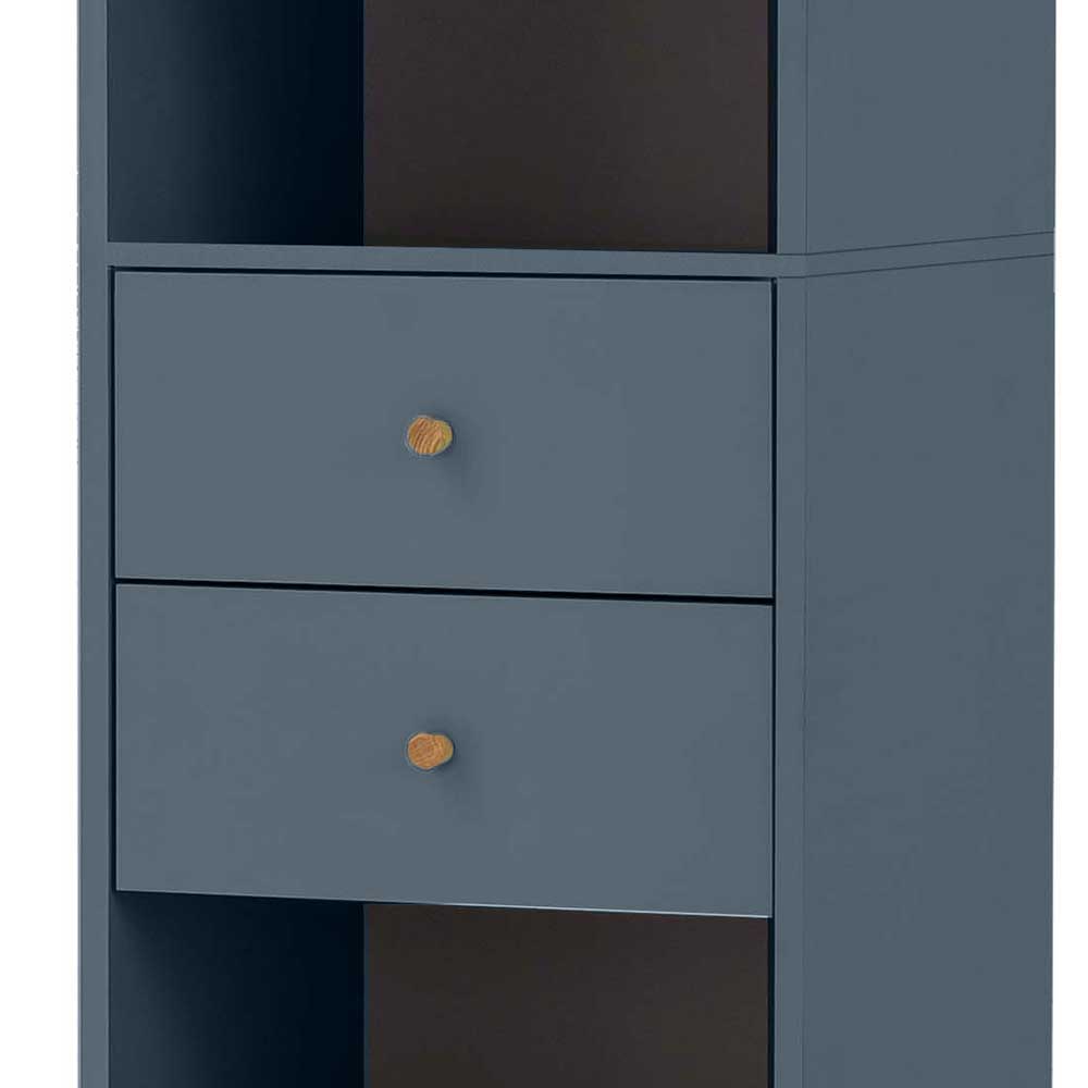 Badezimmer Hochschrank in Petrol Blau & Eiche - Matrera