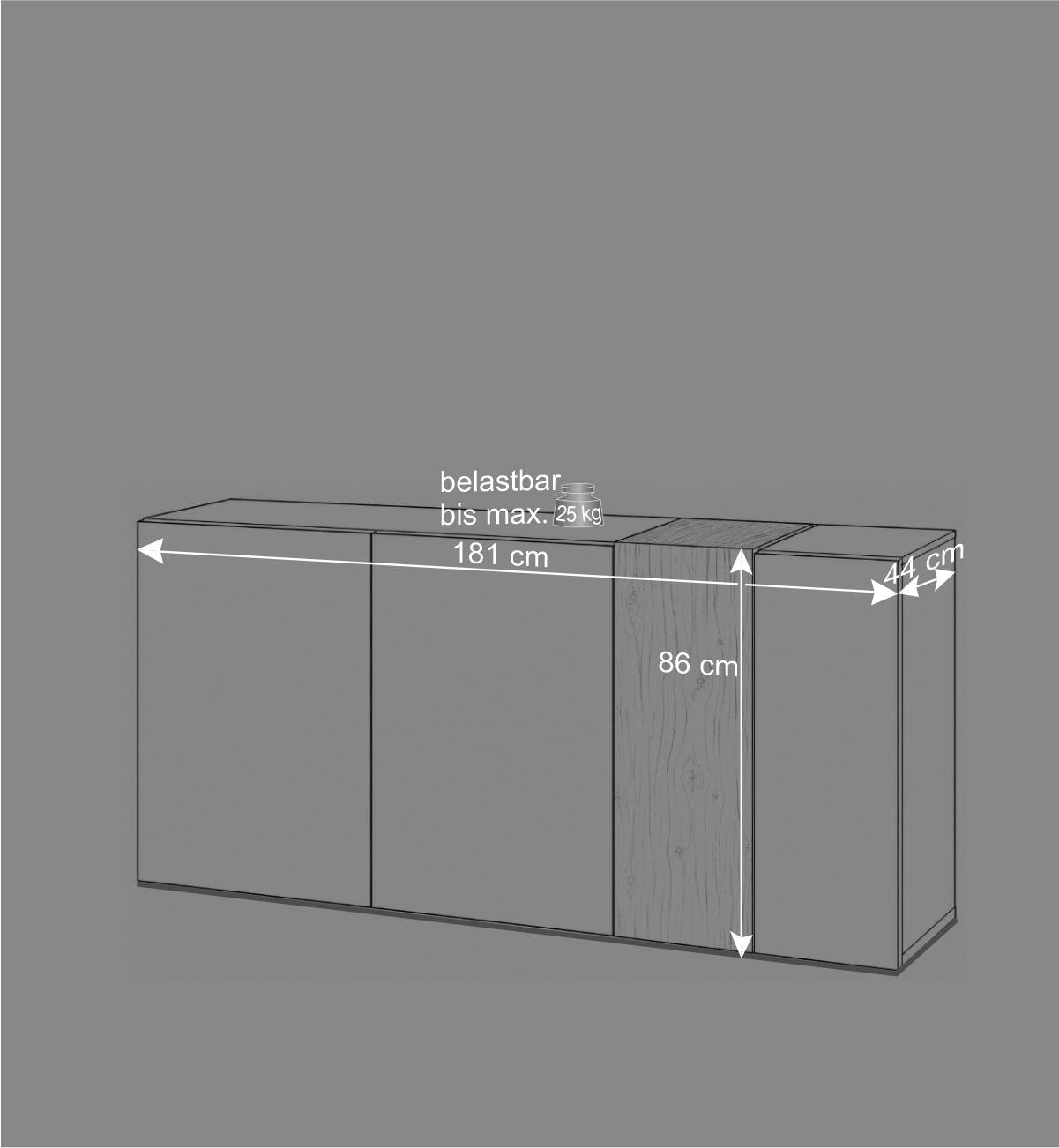 Sideboard in Weiß und Wildeiche - Tabea
