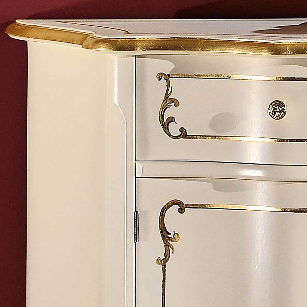 Cremefarbene Barock Kommode mit goldener Oberkante und aufwendiger Schubladenverzierung – Datalera