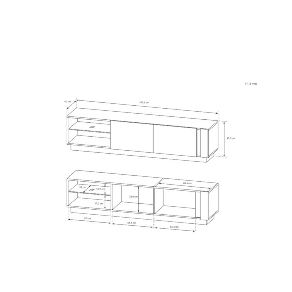 188x46x40 TV Lowboard mit 2 Klappen - Myrda