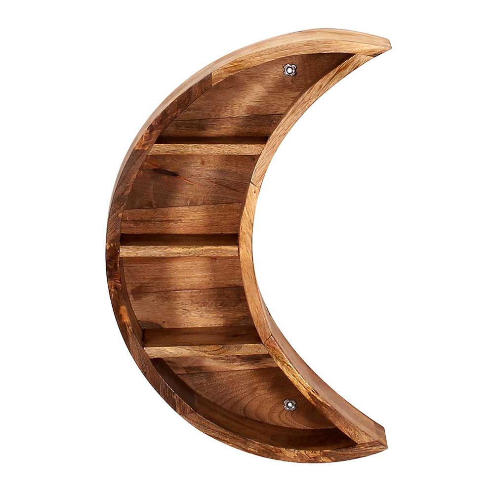 Hängeregal Mondsichel Design aus Mangoholz mit Ablageflächen für Dekoration – Bageria