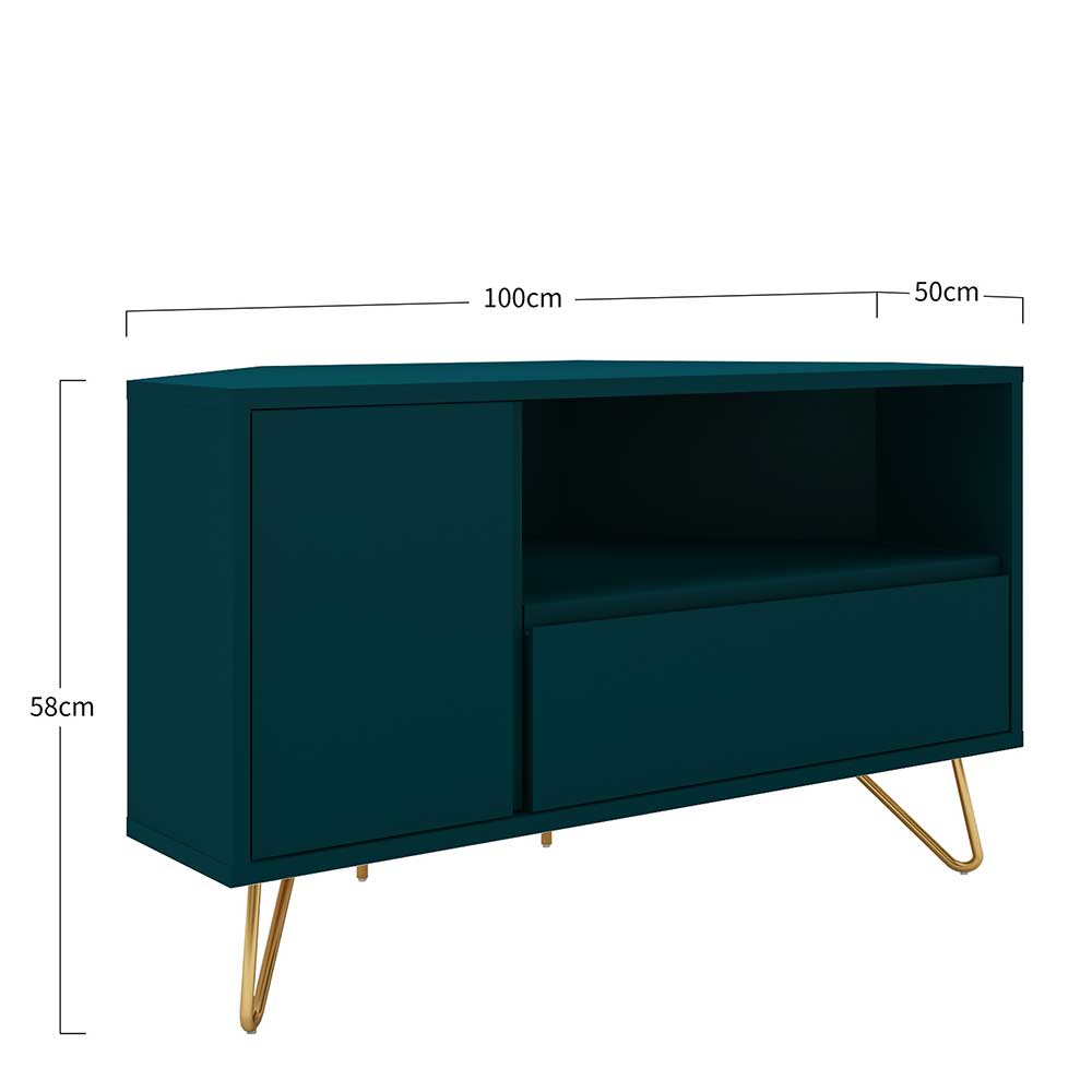 100x58x50 TV Eckschrank in Petrol & Gold - Cross