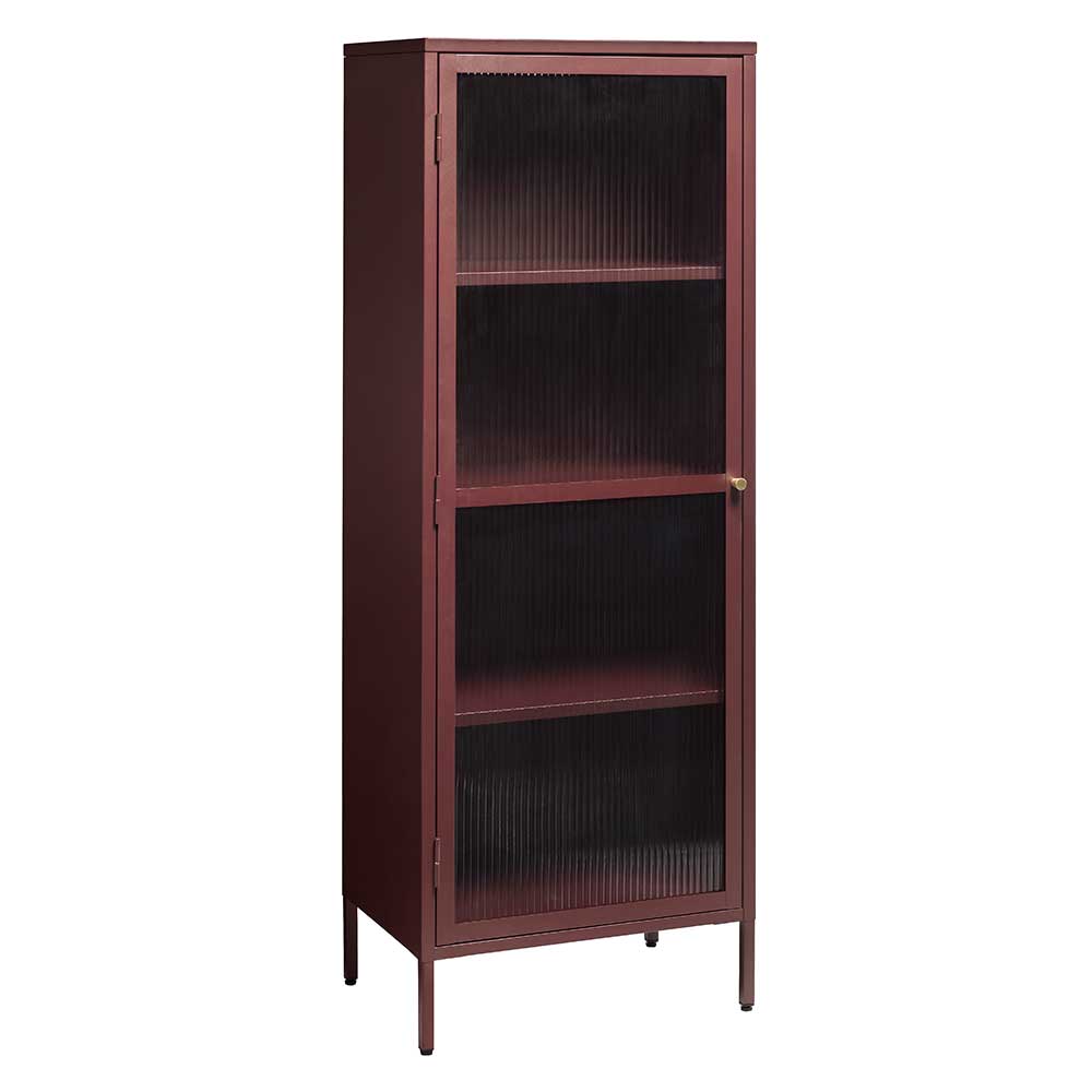 58x160x40 Stahl Vitrinenschrank in Dunkelrot - Enno