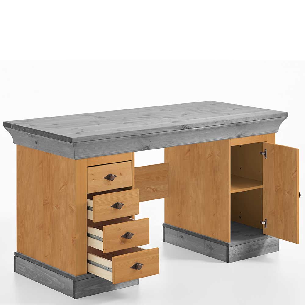 144x66 Landhaus Holz-Schreibtisch zweifarbig - Eshelas