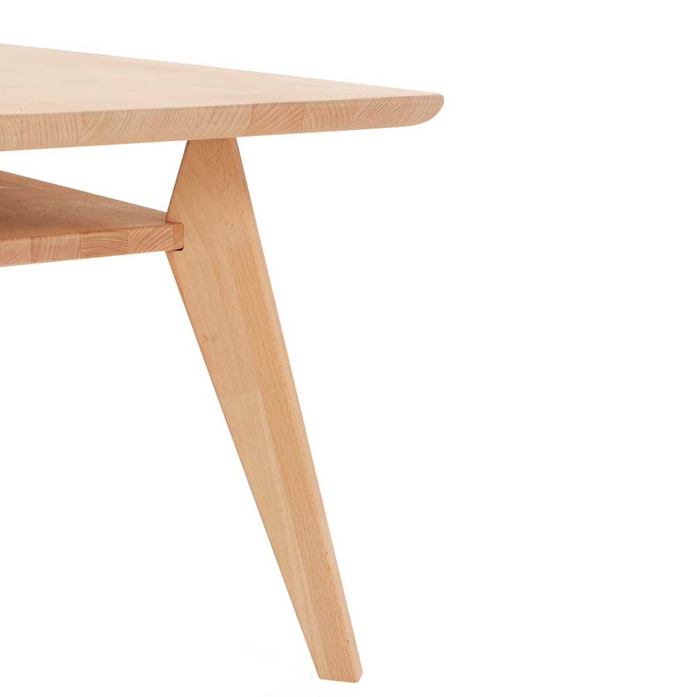 Helles Massivholz Tischbein und Kante des Couchtisches mit integrierter Ablage – Kourtneya